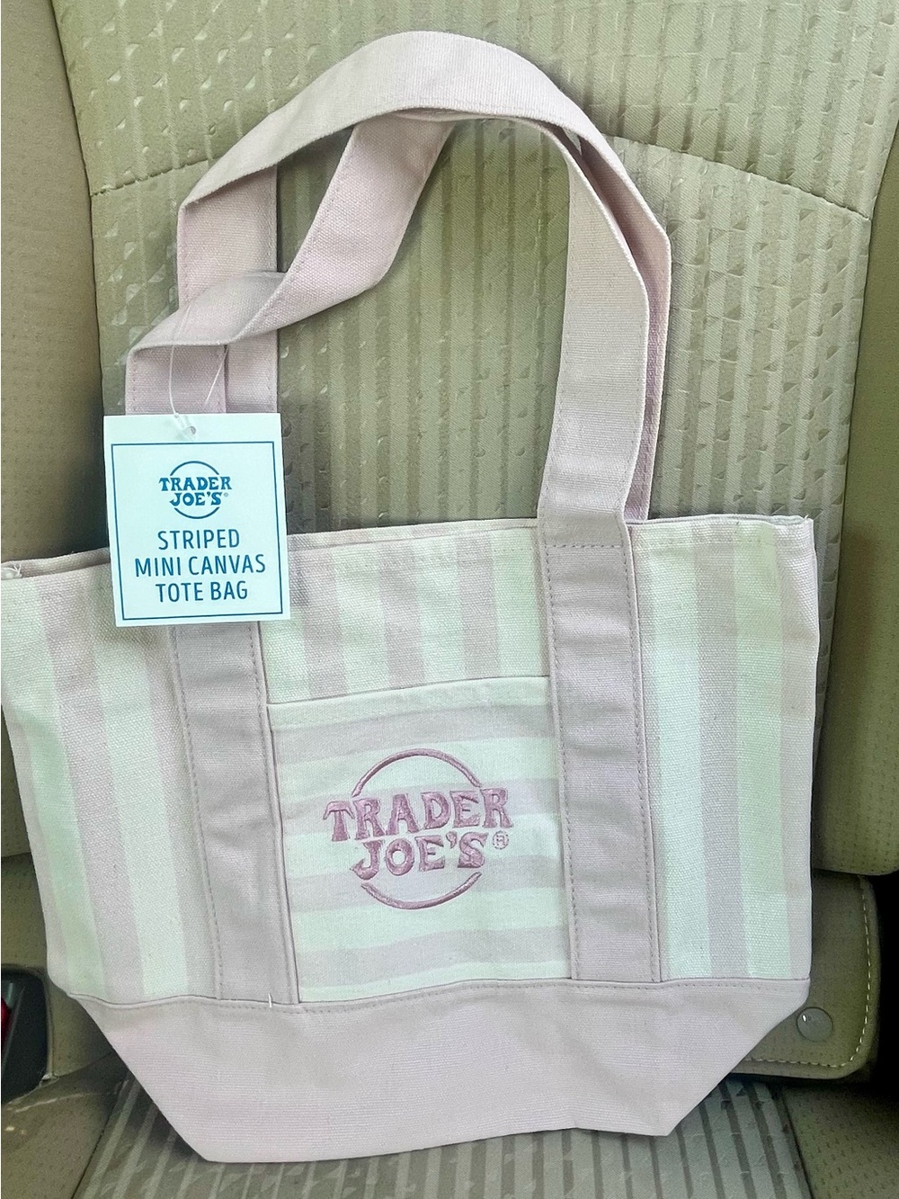 🔥 Trader Joe's mini pastel striped canvas tote bags- full set (4)- BNWT rare! - Picture 3 of 5